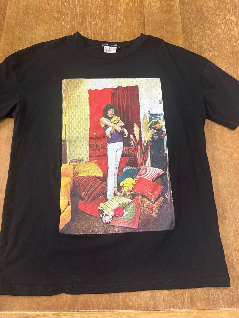 Zara Black Short Sleeve Tee with Colorful Retro Photo Print
